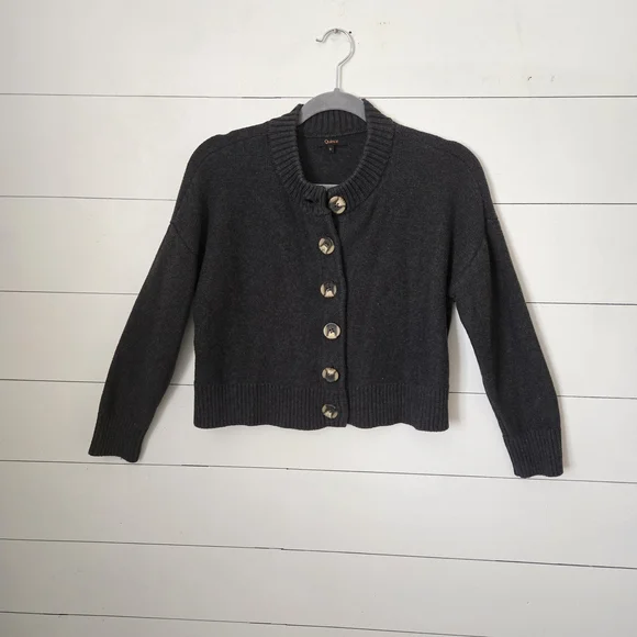 Quince Small Gray Cropped Cardigan Sweater with Button 100% Organic Cotton - Picture 4 of 8